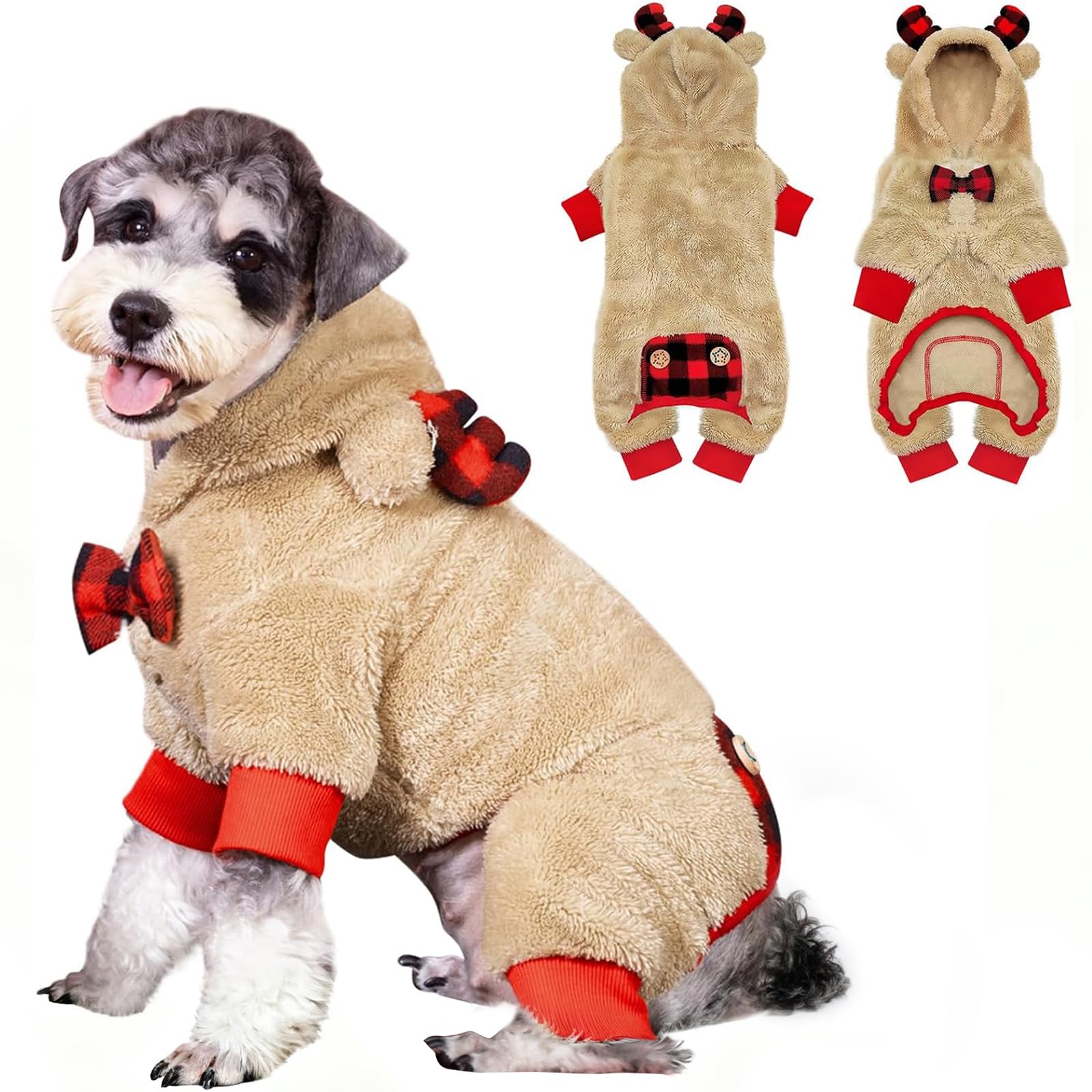 KYEESE dog Christmas pajamas with reindeer hood for festive warmth and photos