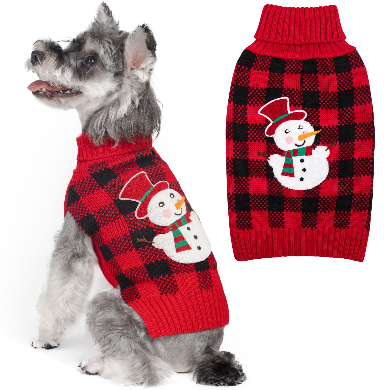KYEESE dog Christmas sweater snowman back design adds festive charm for holiday photos.