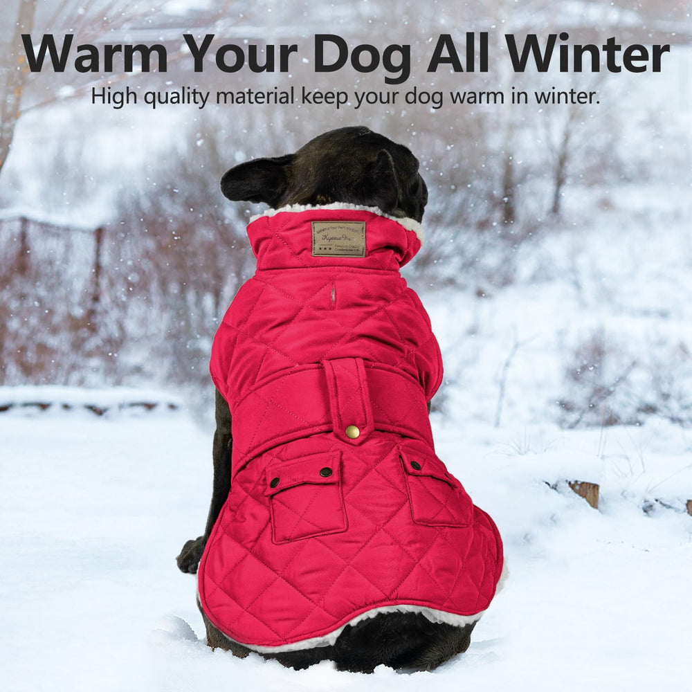 KYEESE dog coat with velcro chest closure for easy, secure adjustment.