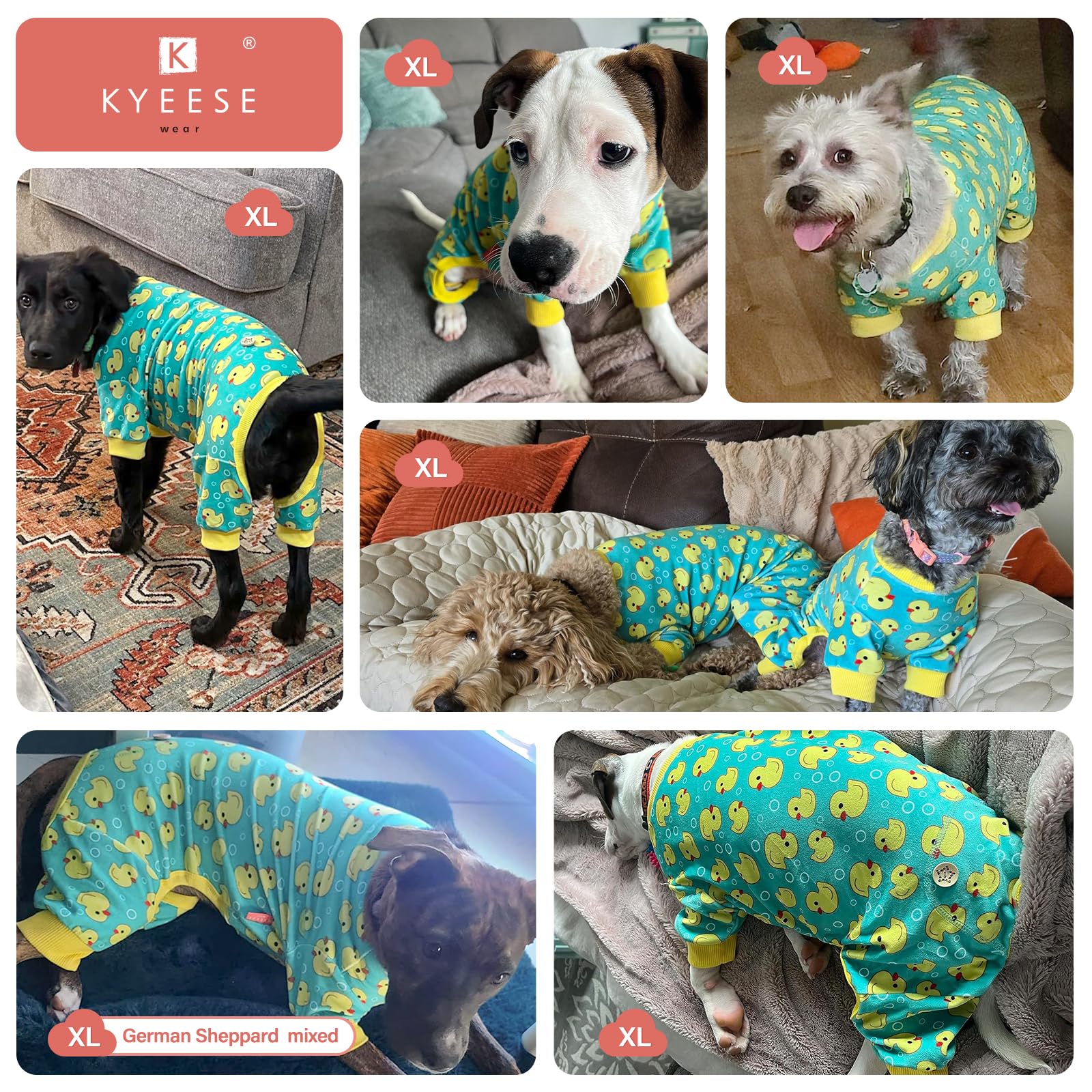 KYEESE dog-onesie provides extra coverage for sensitive skin areas on cooler days.