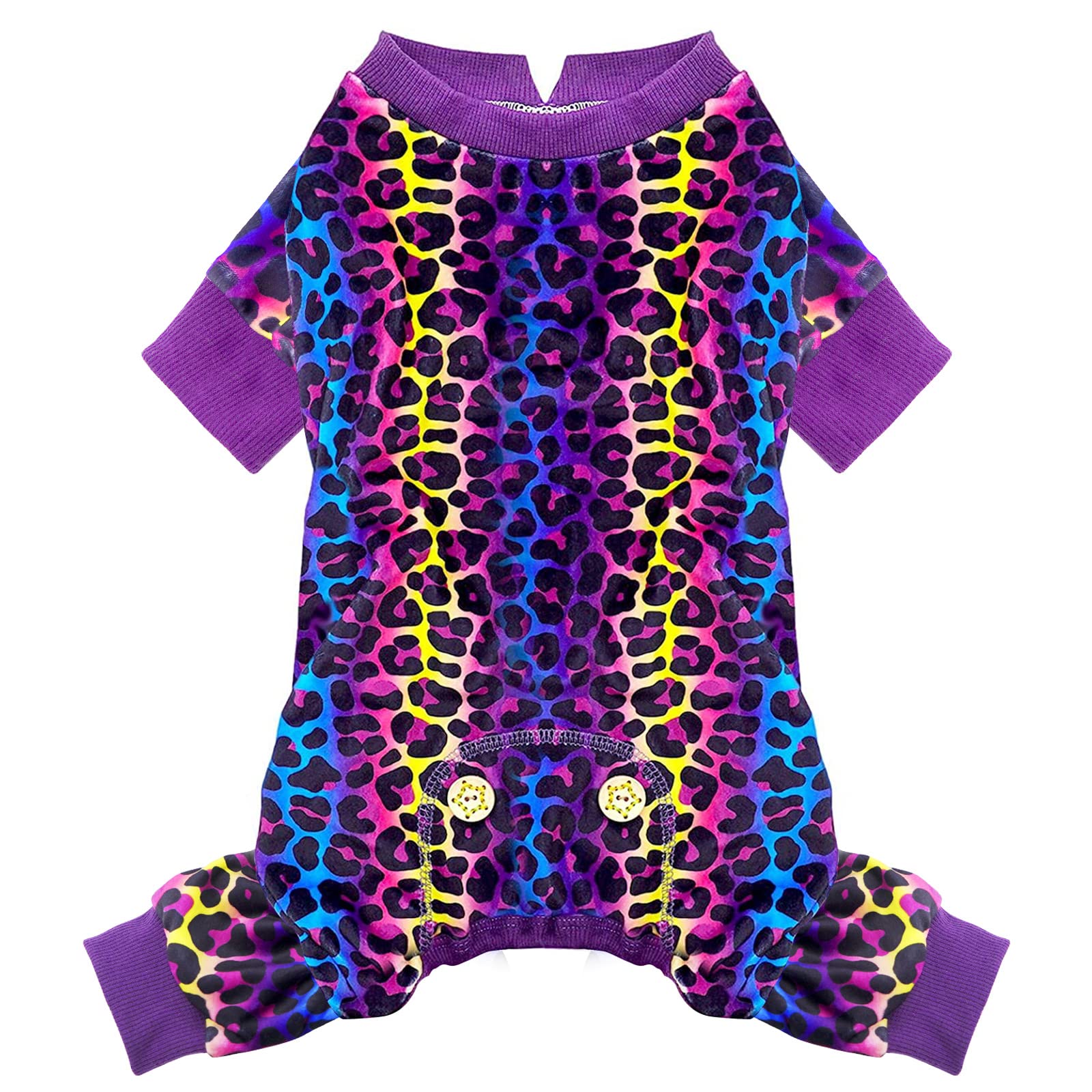 KYEESE dog pajamas leopard velvet closeup highlights soft stretch fabric for cozy fit