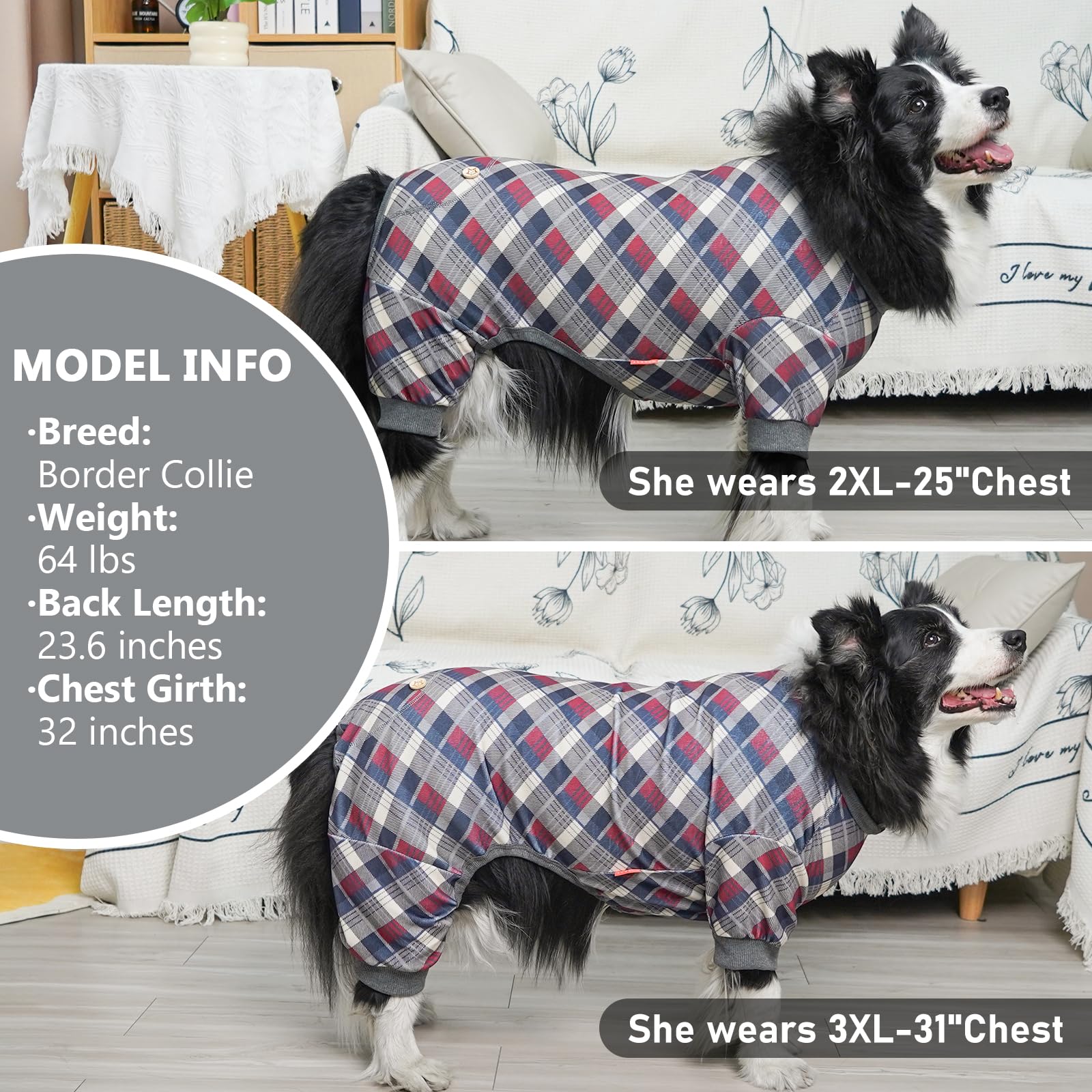 KYEESE dog pajamas plaid grey care instructions highlight washability