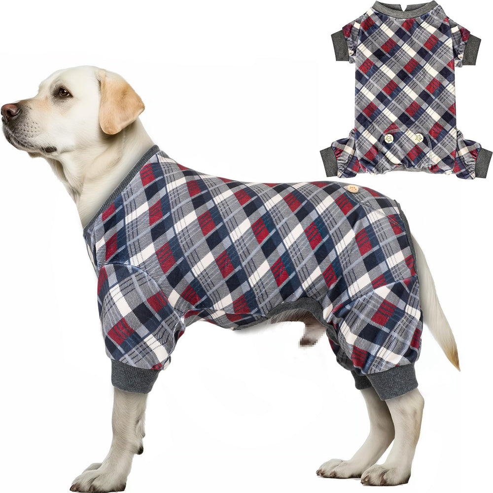 KYEESE dog pajamas plaid grey front view for cozy warmth