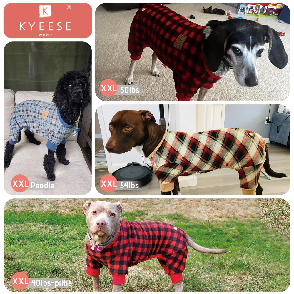 KYEESE dog pajamas plaid grey on-dog wearing during downtime