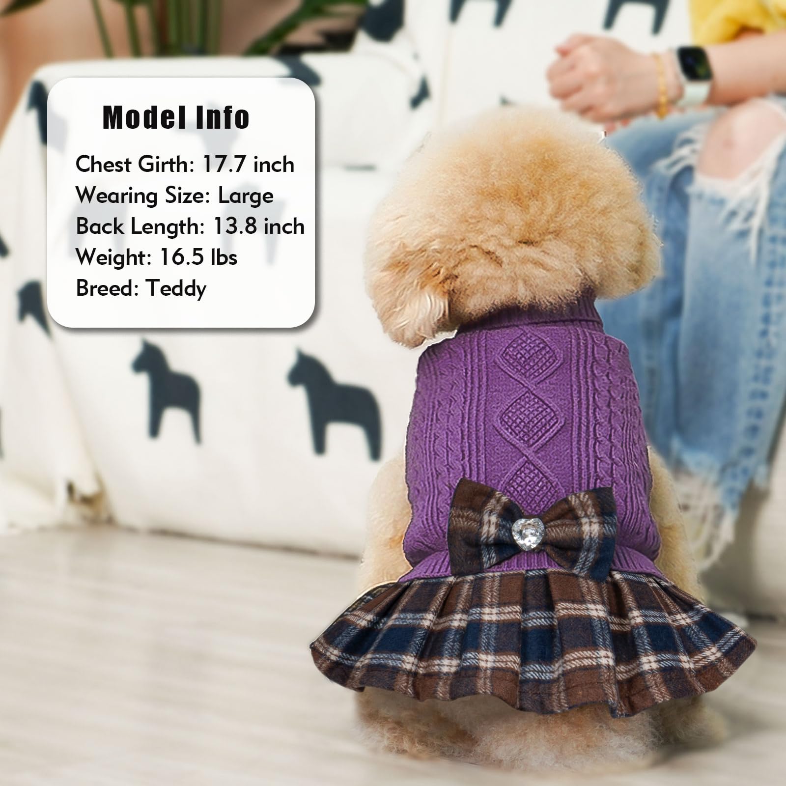 KYEESE Dog Sweater Purple Medium Bow close-up sparkle
