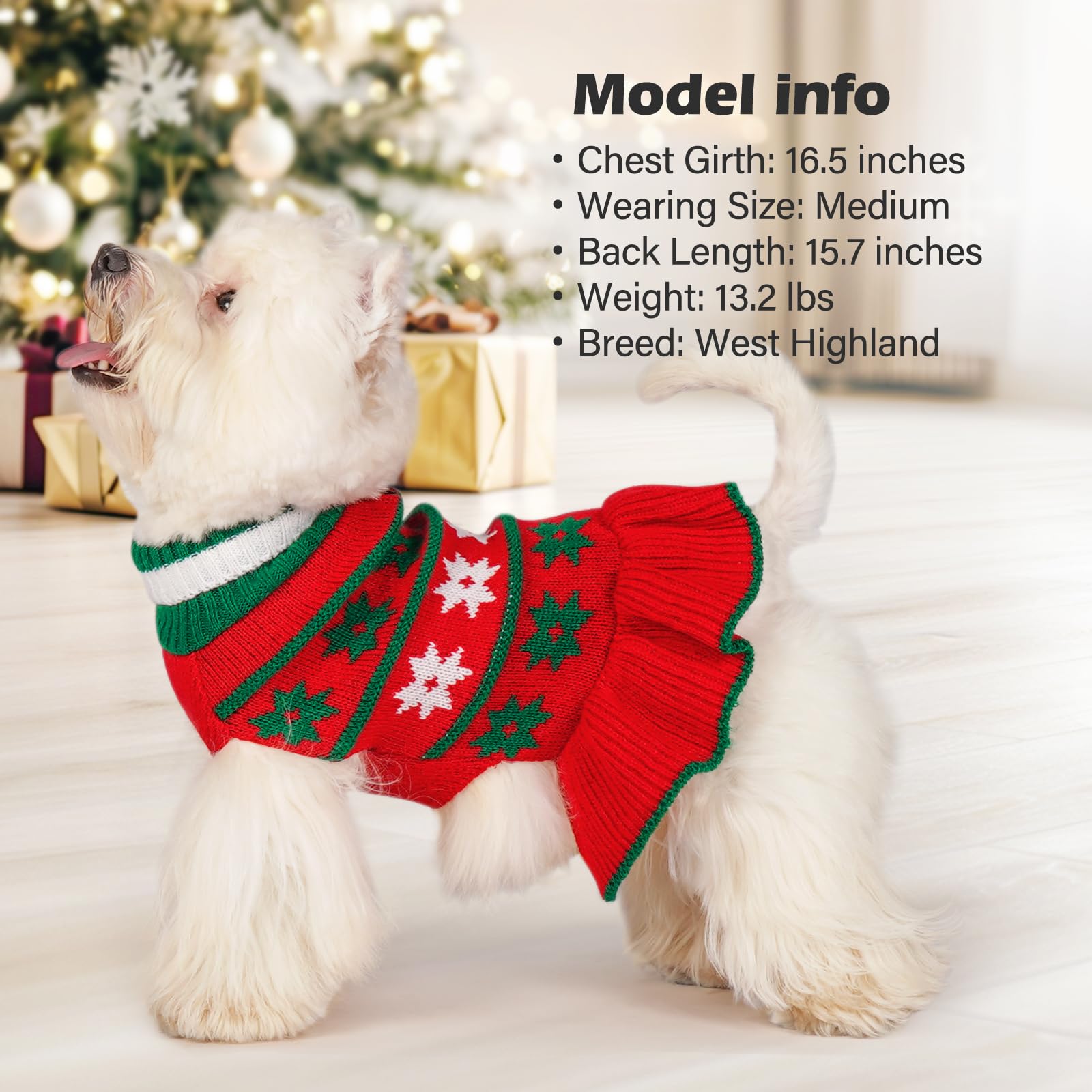 KYEESE dog sweater ruffle bottom detail adds charming flair for events.