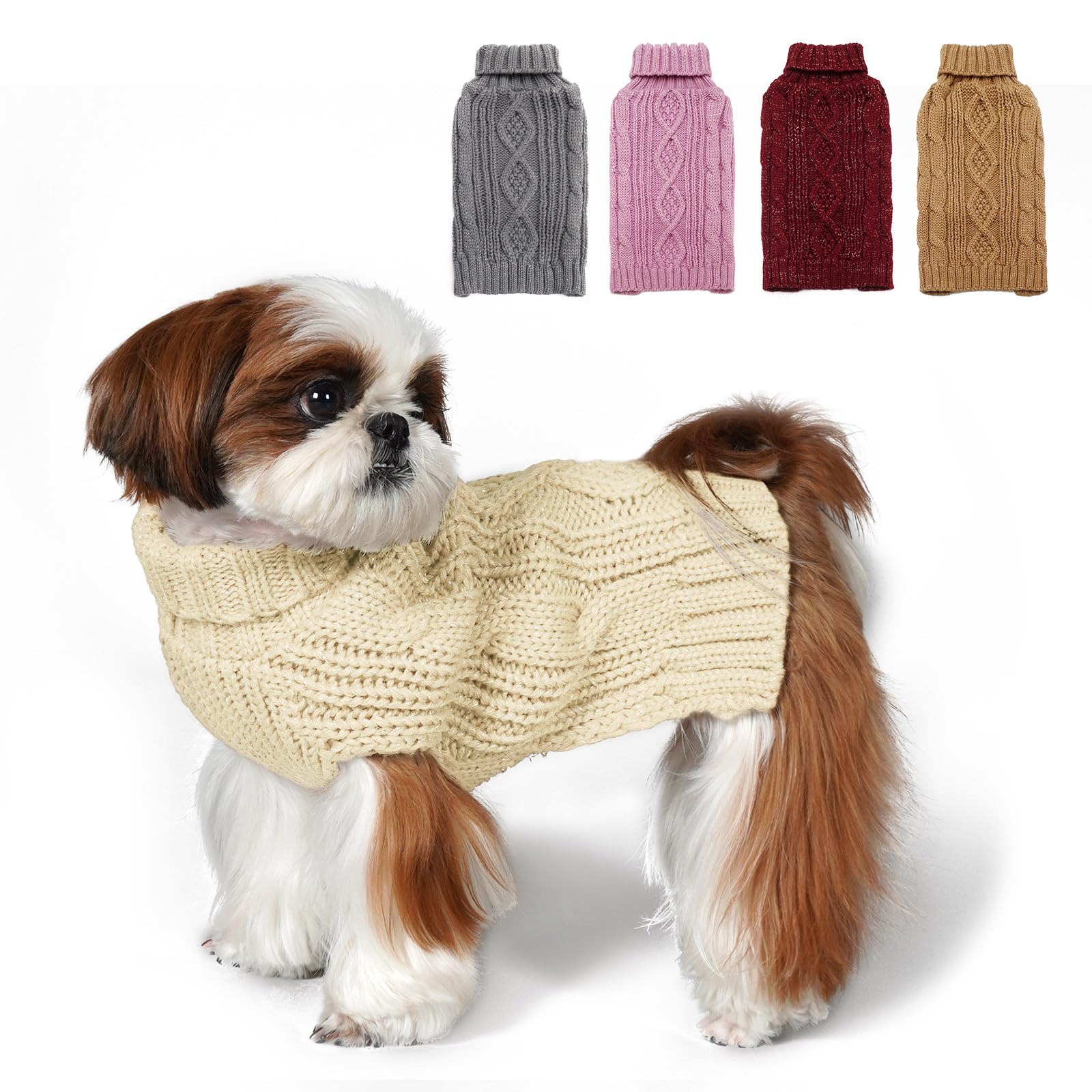 KYEESE dog sweater front view highlights beige turtleneck and warmth