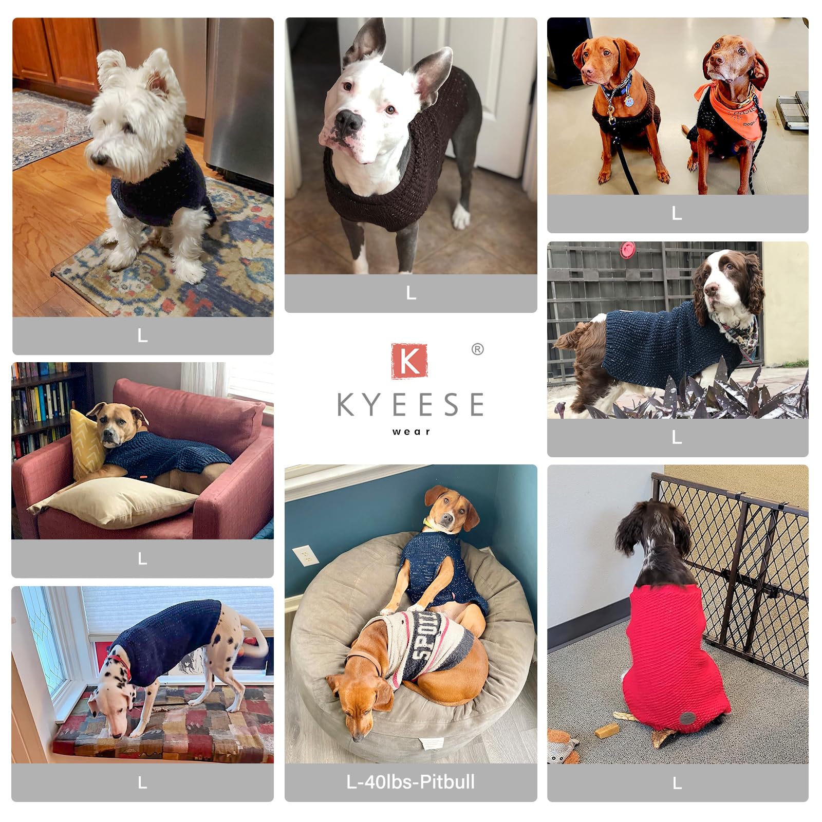 KYEESE dog sweater worn on a dog demonstrates easy over-the-head and stretch fit