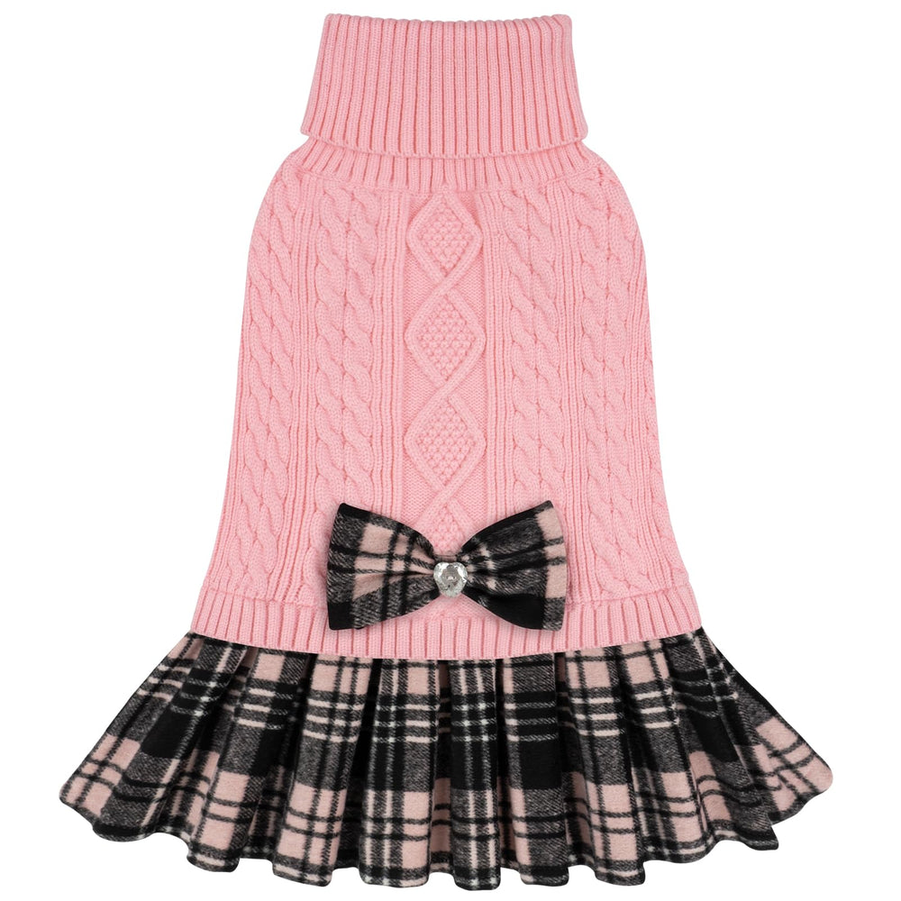 KYEESE pink-dog-sweater-bowtie-turtleneck keeps pets stylish and warm during outings.