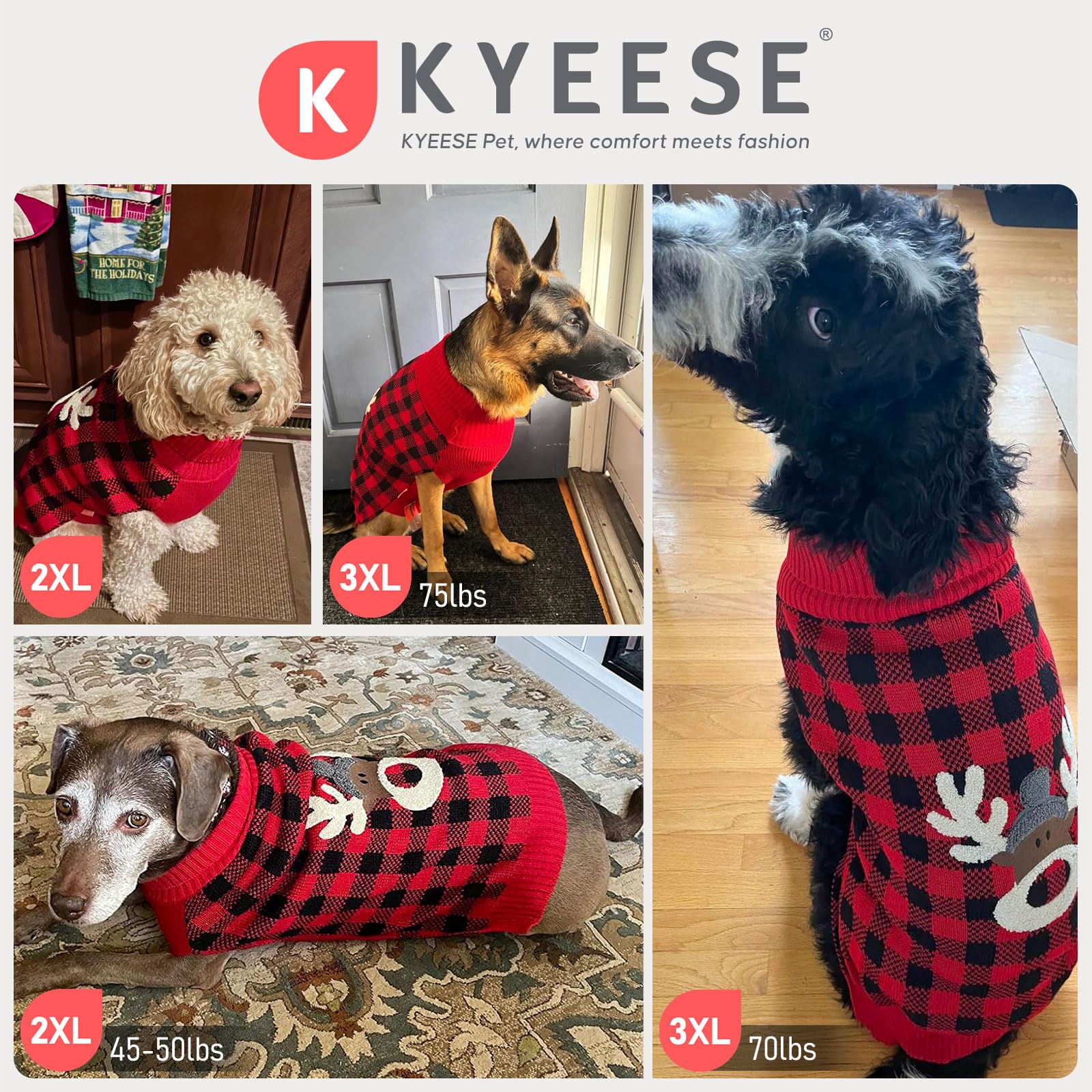 KYEESE warm holiday sweater suitable for festive photos and walks.
