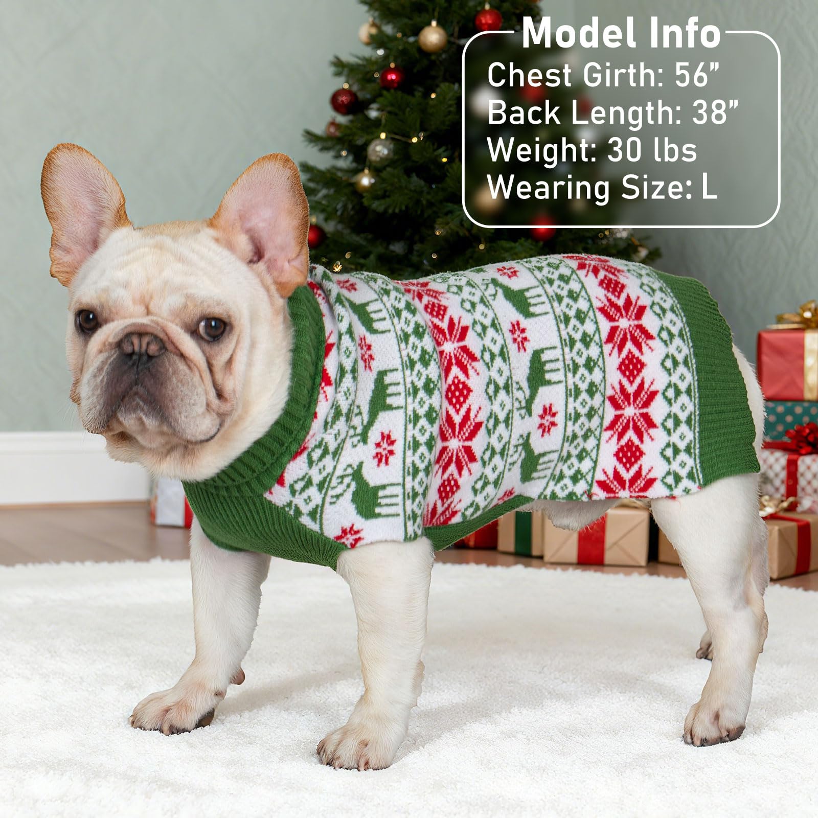 KYEESE dog Christmas sweater green pattern adds seasonal charm