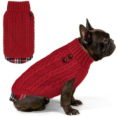 KYEESE dog sweater with turtleneck and gingham patch for cozy style.