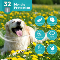 KYGNE adjustable dog flea collar shown to fit multiple breeds with flexible sizing.