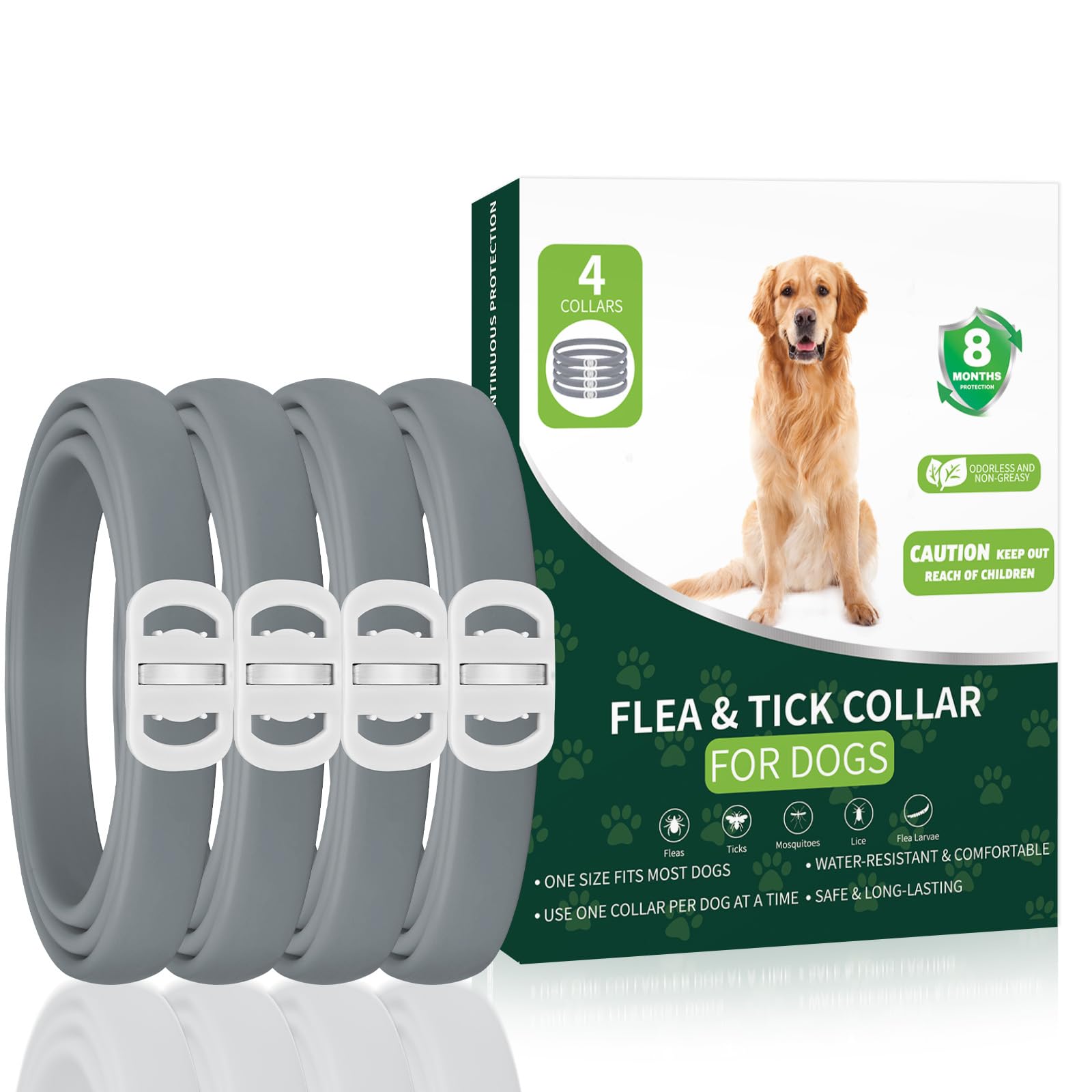 KYGNE dog flea collar pack four shown for 4-pack protection against fleas and ticks.