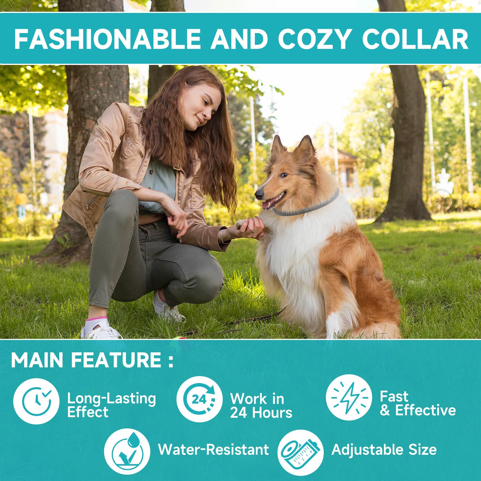 KYGNE soft-edged dog tick collar highlights comfort during wearing and movement.