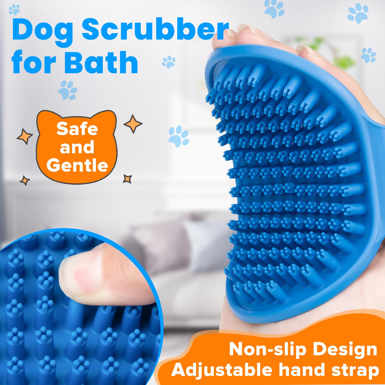 KYHSC dog bath brush mouse-design improves grip and massage during every wash.