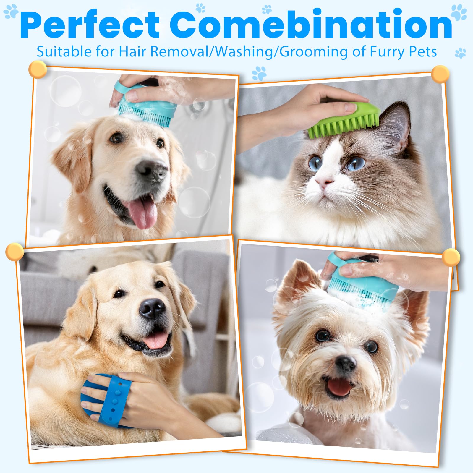 KYHSC dog bath brush waterproof design makes bath time cleanup simple.
