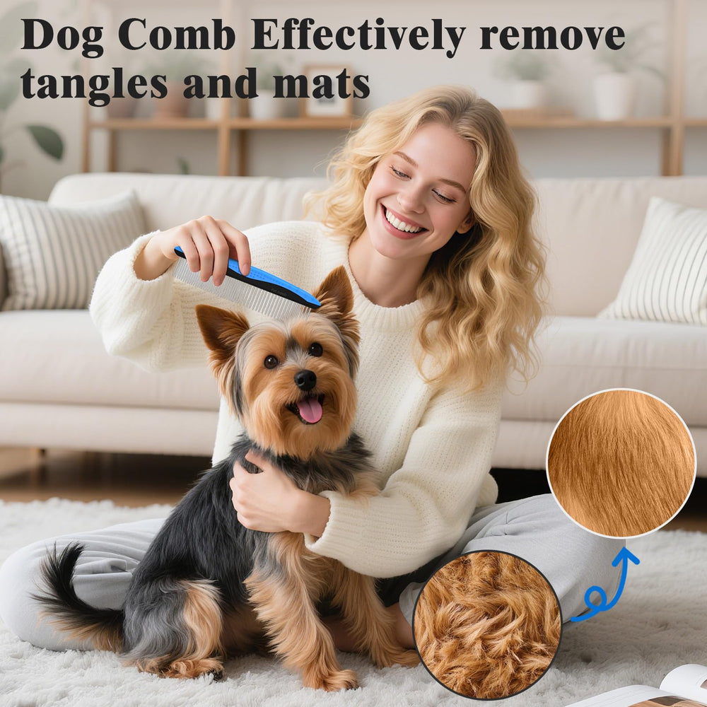 KYHSC dog comb dense teeth image highlights knot detangling and precision brushing