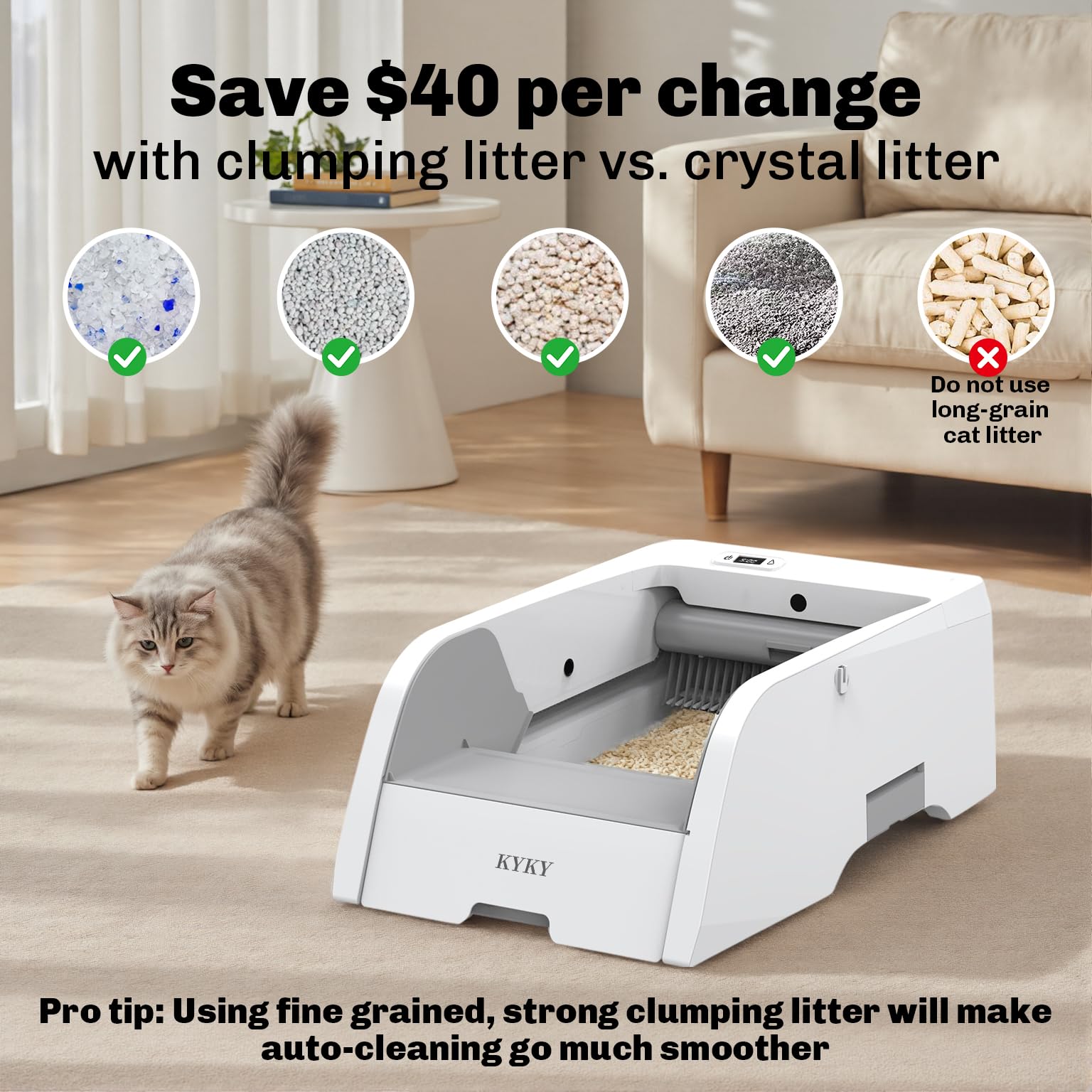 KYKY anti-pinch infrared sensors promote safe, stress-free use for cats.