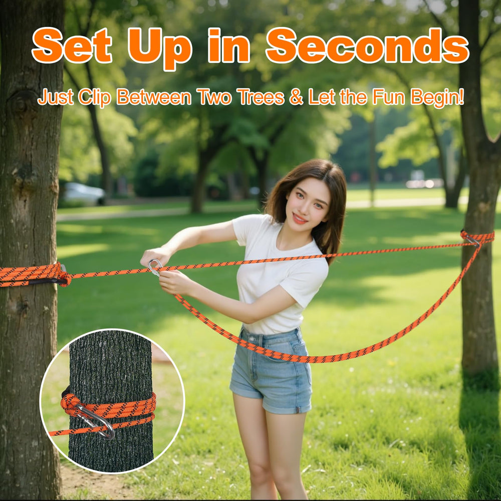 Kynara long leash with 360° clip enables tangle-free tree setup.