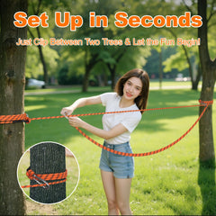 Kynara long leash with 360° clip enables tangle-free tree setup.