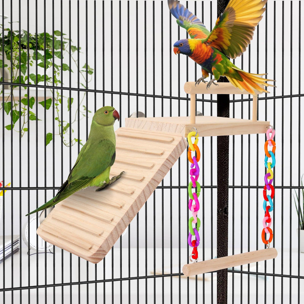 Kyouki bird perch natural wood finish highlights untreated texture and sturdiness.