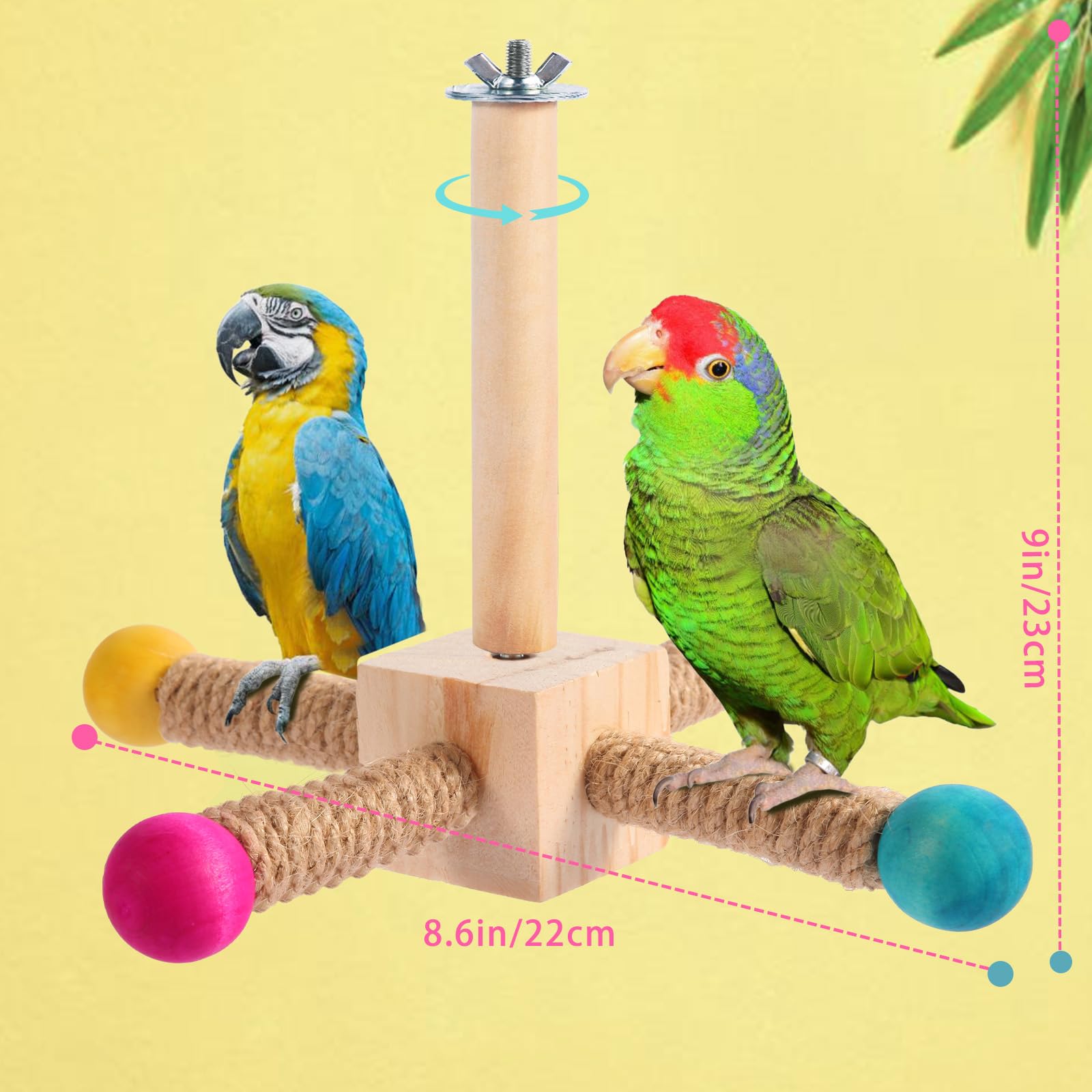 Kyouki parrot toy natural pine wood and hemp rope for gnawing and beak shaping.