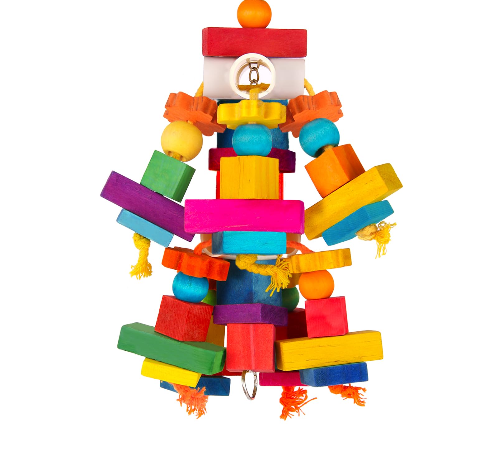 Kyouki large parrot toy with wood blocks and beads promotes chewing and beak exercise