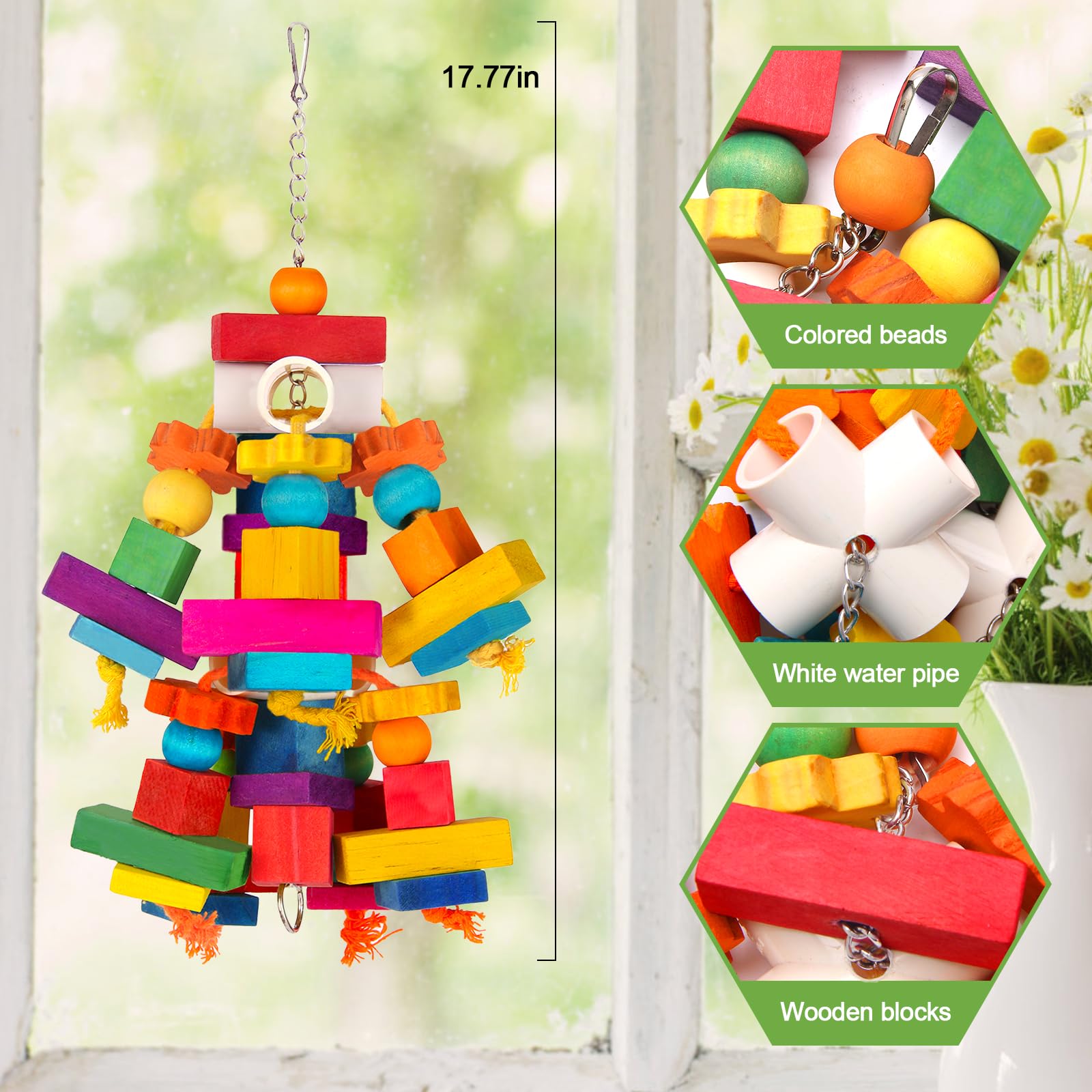 Kyouki parrot toy colorful wooden blocks and beads provide engaging visual stimulation