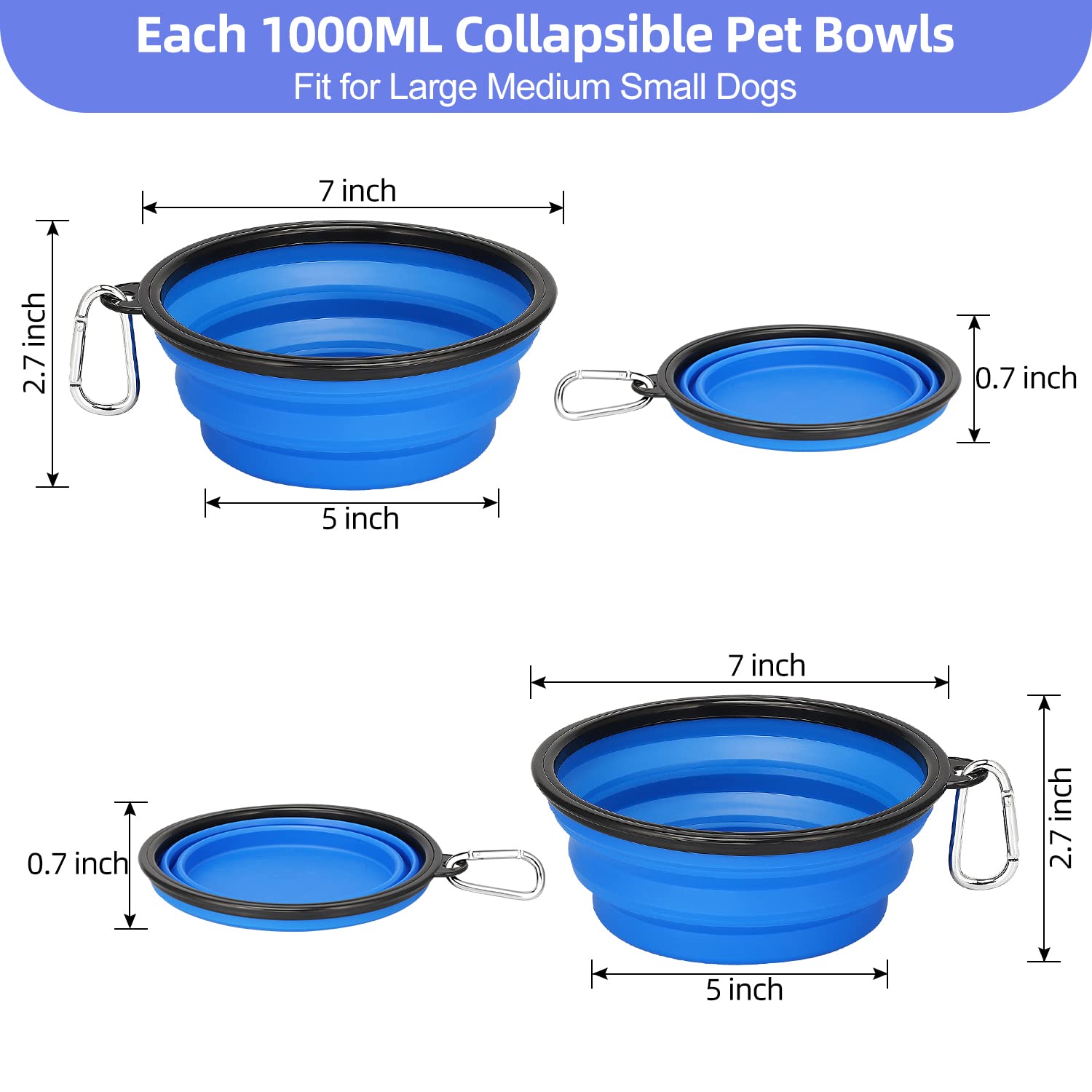 Kytely collapsible dog bowls blue pack close-up - BPA-free and safe for pets.