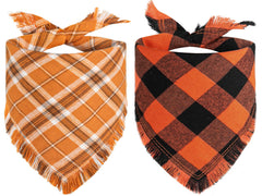 Kytely dog bandana orange plaid folded enhances cozy fall style for photos.