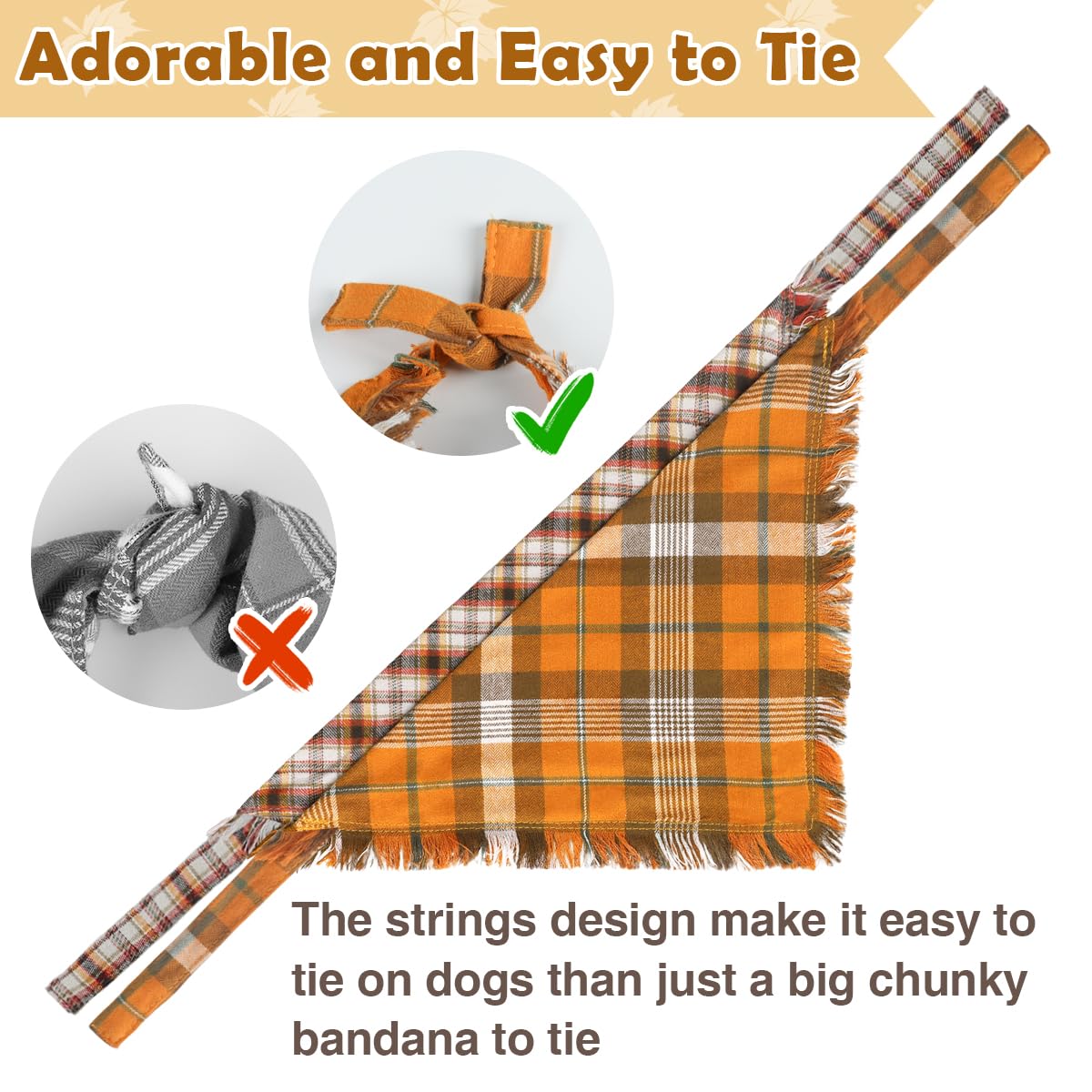 Kytely tasseled edges orange plaid dog scarf enhancing warm charm