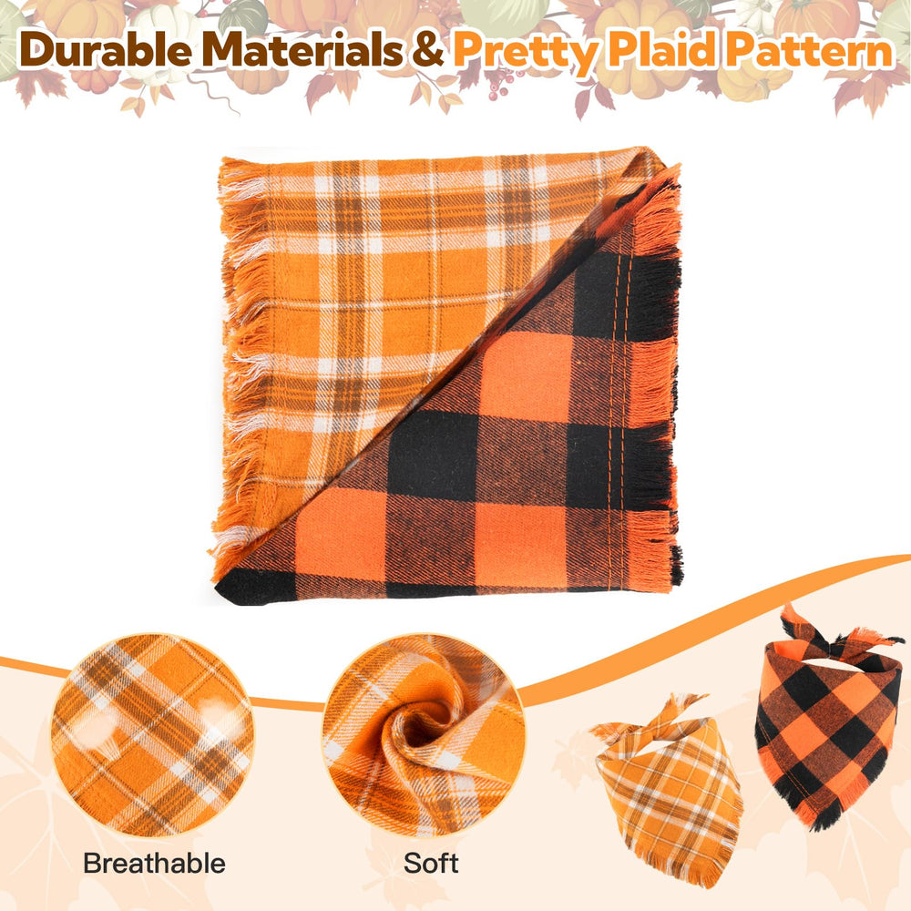 Kytely orange plaid bandana close-up fabric texture for comfortable wear.