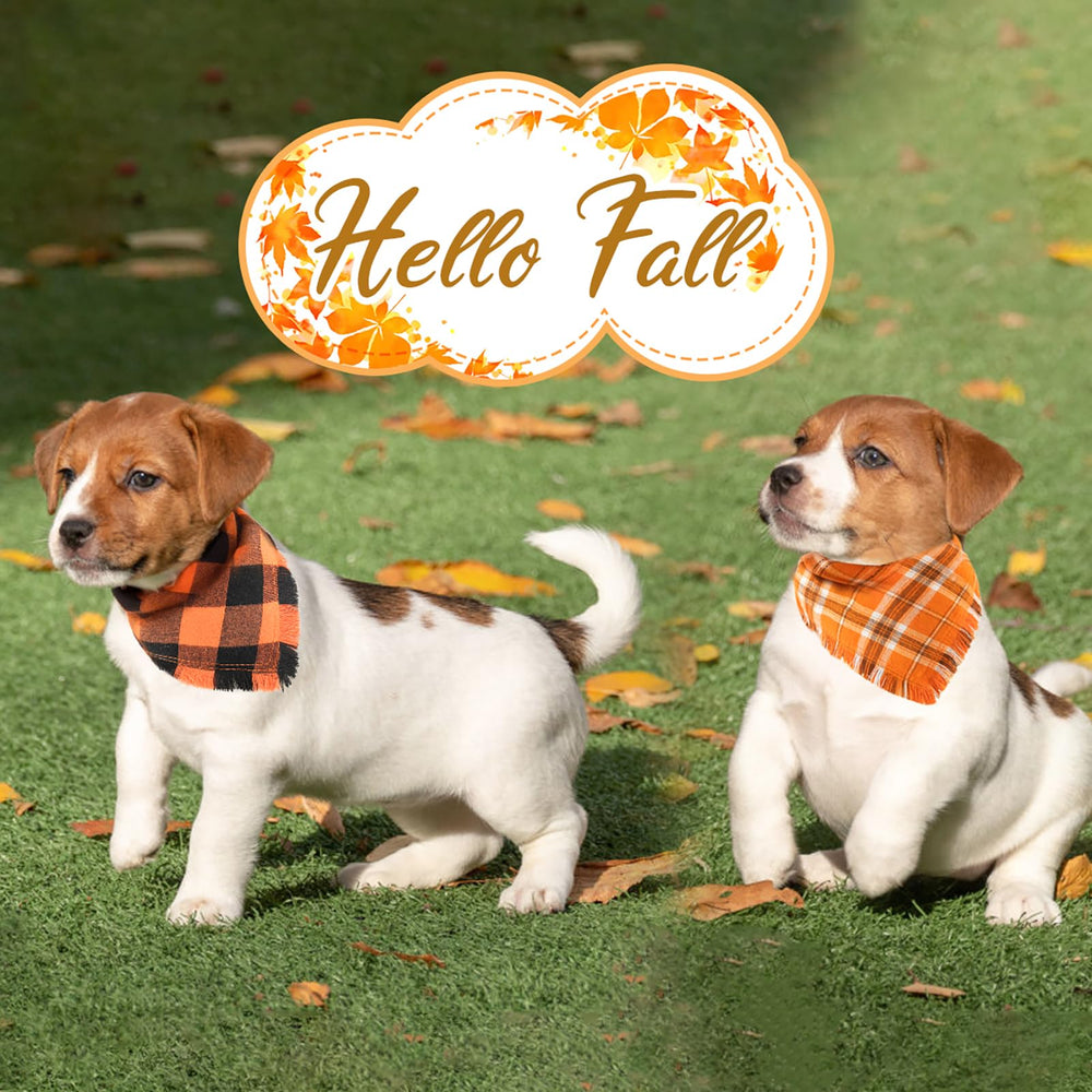 Kytely reversible triangle bib bandana showcases versatile orange plaid styling.