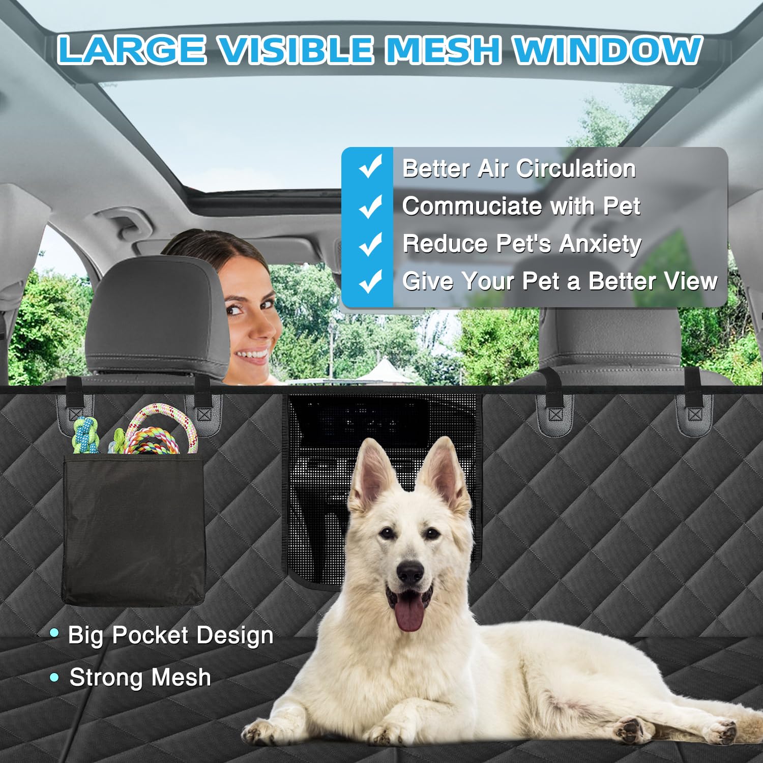 Kytely waterproof dog car seat cover protects upholstery and resists spills.