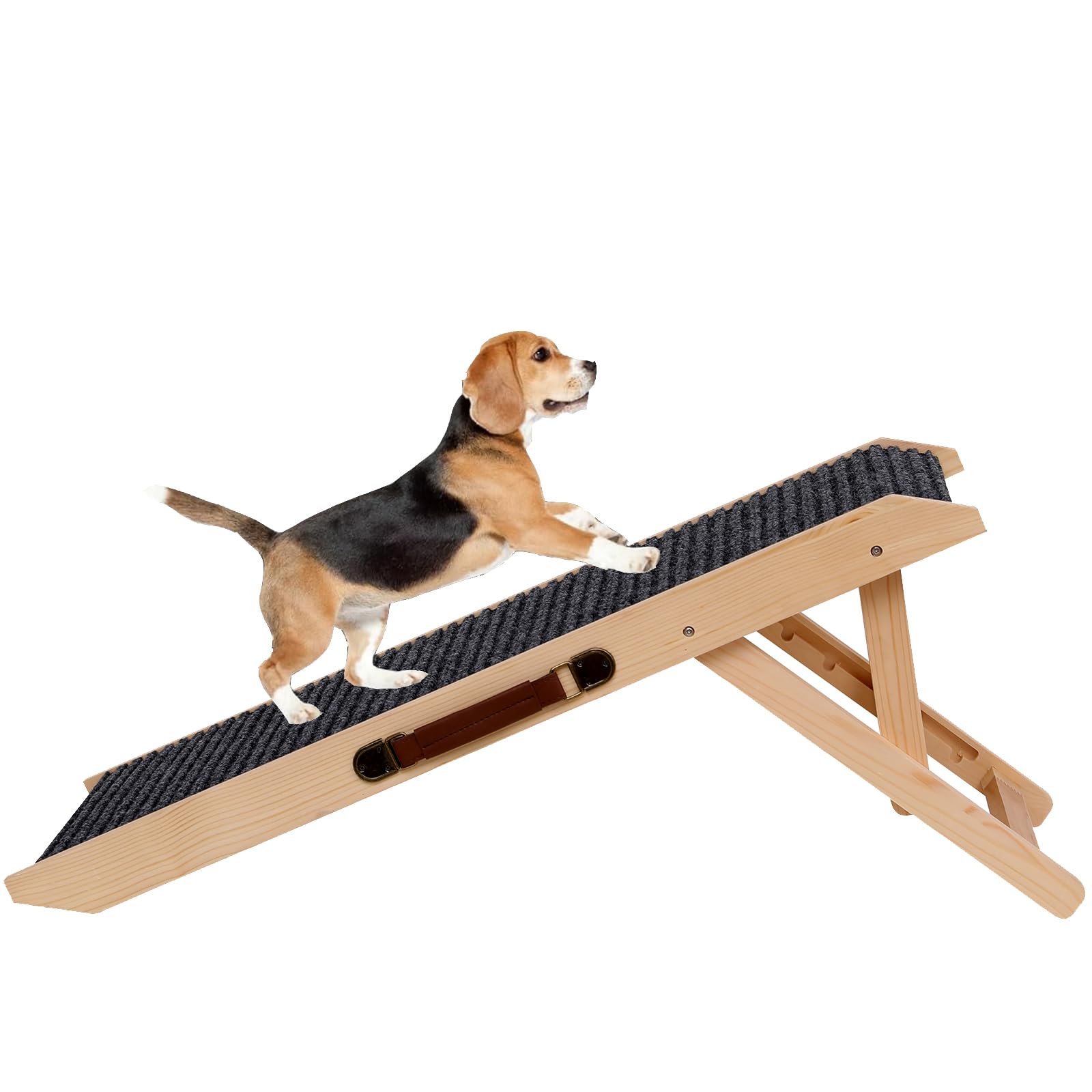 KYUYAO6 wooden foldable dog ramp front view with skidproof fabric for safer access.