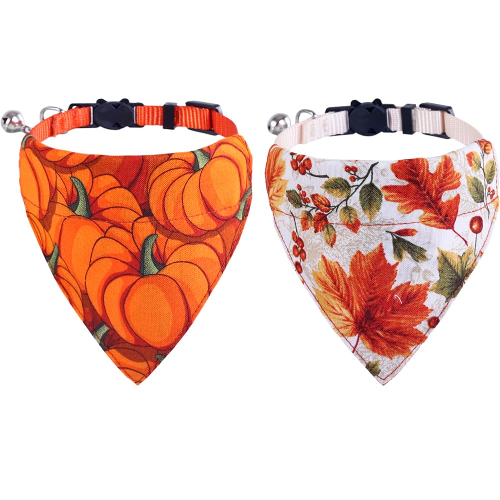 KZHAREEN fall-cat-collar-bandana-bell-1 shows festive style for kittens and small pets with a bell
