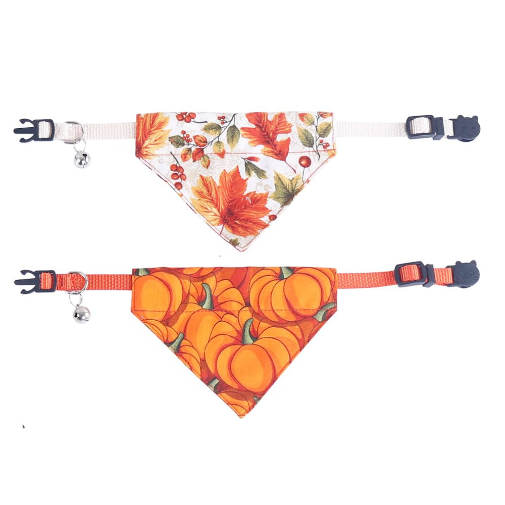 KZHAREEN fall-cat-collar-bandana-bell-2 demonstrates adjustable fit for small pets