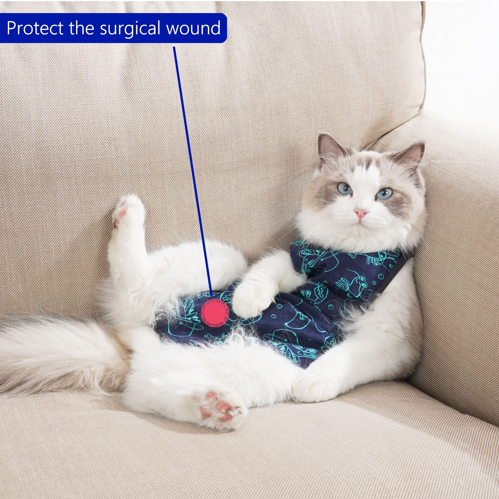 kzrfojy cat surgery recovery suit features easy-elastic neck and limb openings for simple wearing