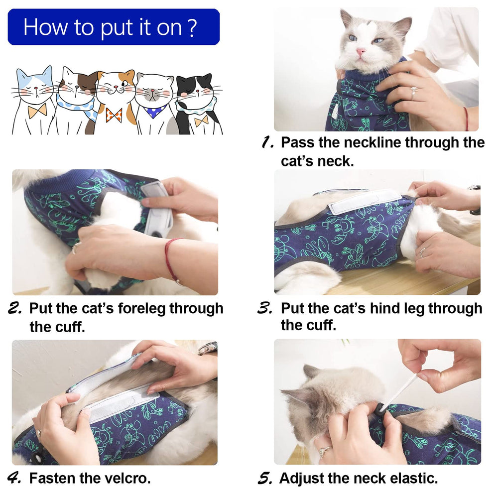 kzrfojy cat surgery recovery suit close-up shows soft breathable fabric reduces irritation