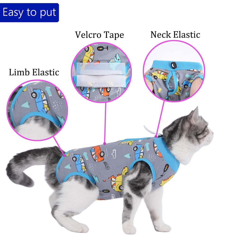 kzrfojy cat surgery recovery suit gray back view reduces licking and aids healing