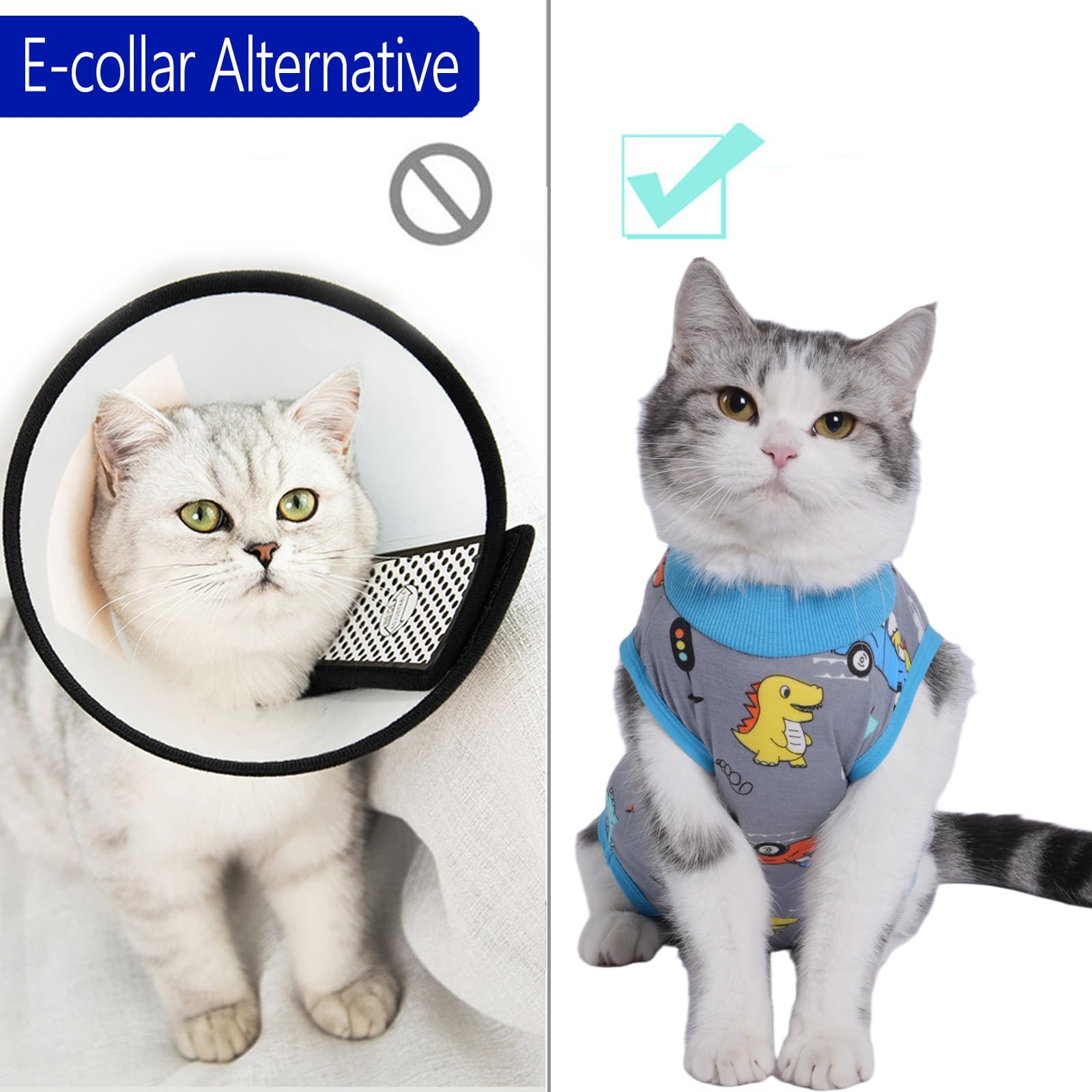 kzrfojy cat surgery recovery suit gray side view features neck elastic for easy wear