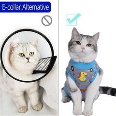 kzrfojy cat surgery recovery suit gray side view features neck elastic for easy wear