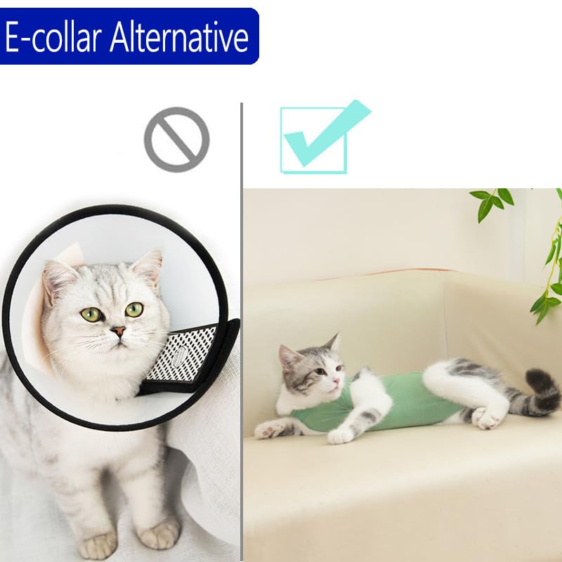 kzrfojy cat recovery-suit green small tummy-protection design protects wounds during daily activities.
