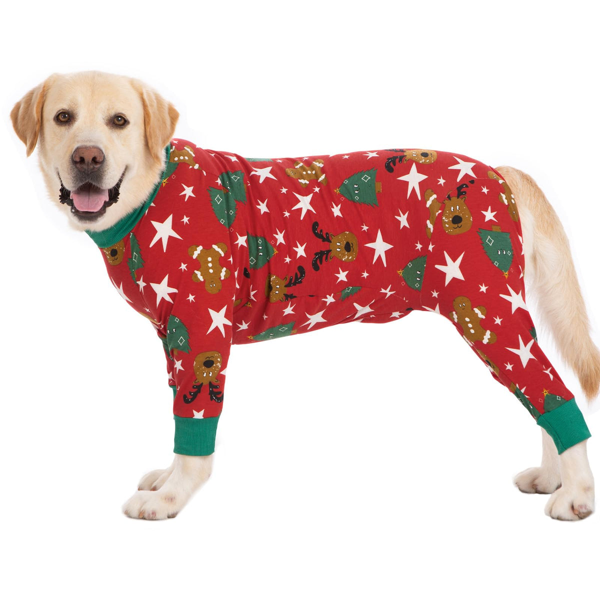 kzrfojy dog christmas pajamas front view showing post-surgery comfort and coverage
