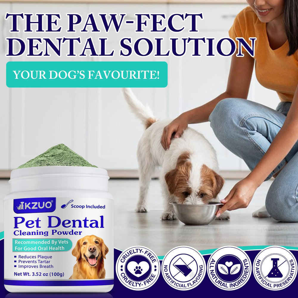 KZUO Dental Powder usage over food showing easy, mess-free care