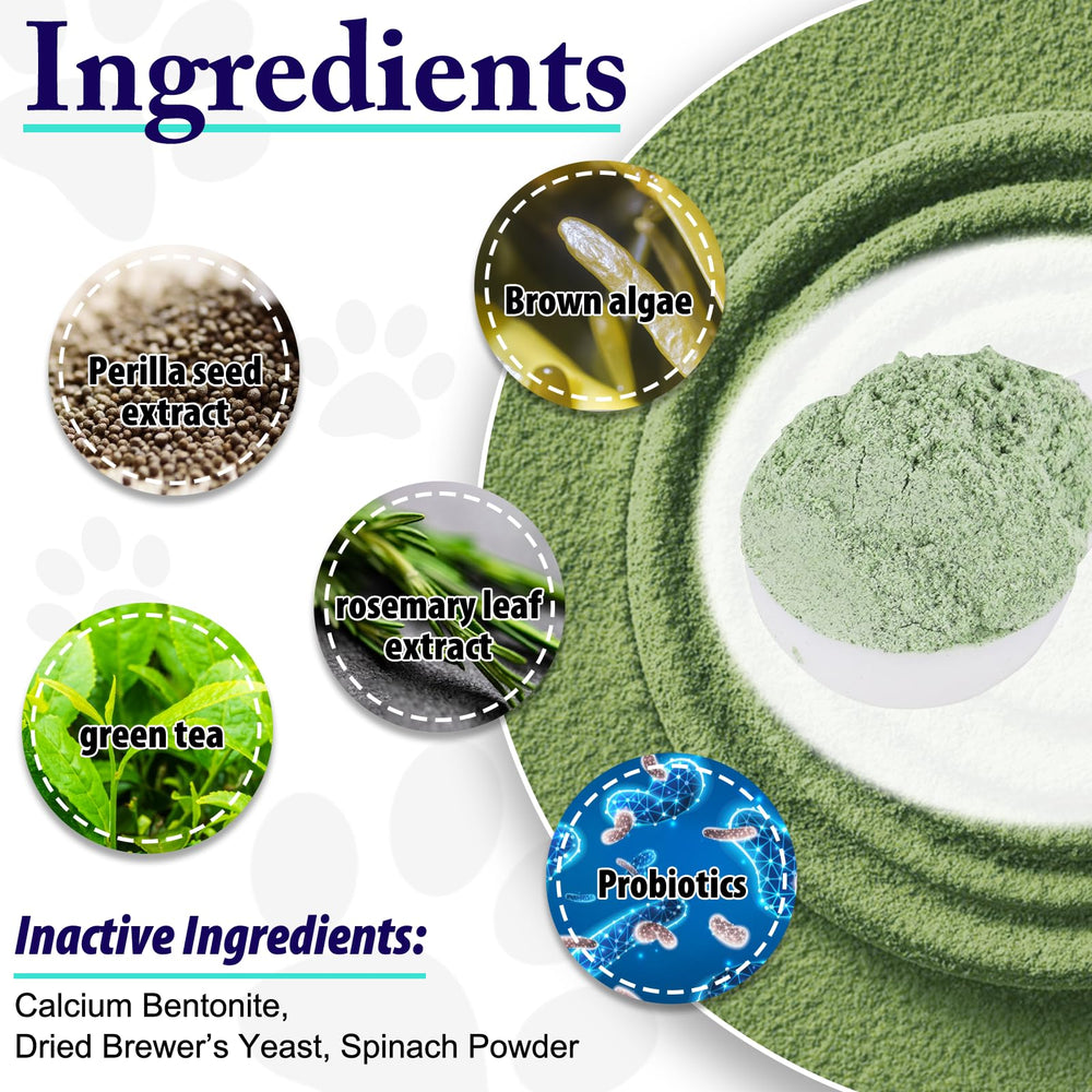 KZUO Dog Dental Powder being sprinkled over food for easy use