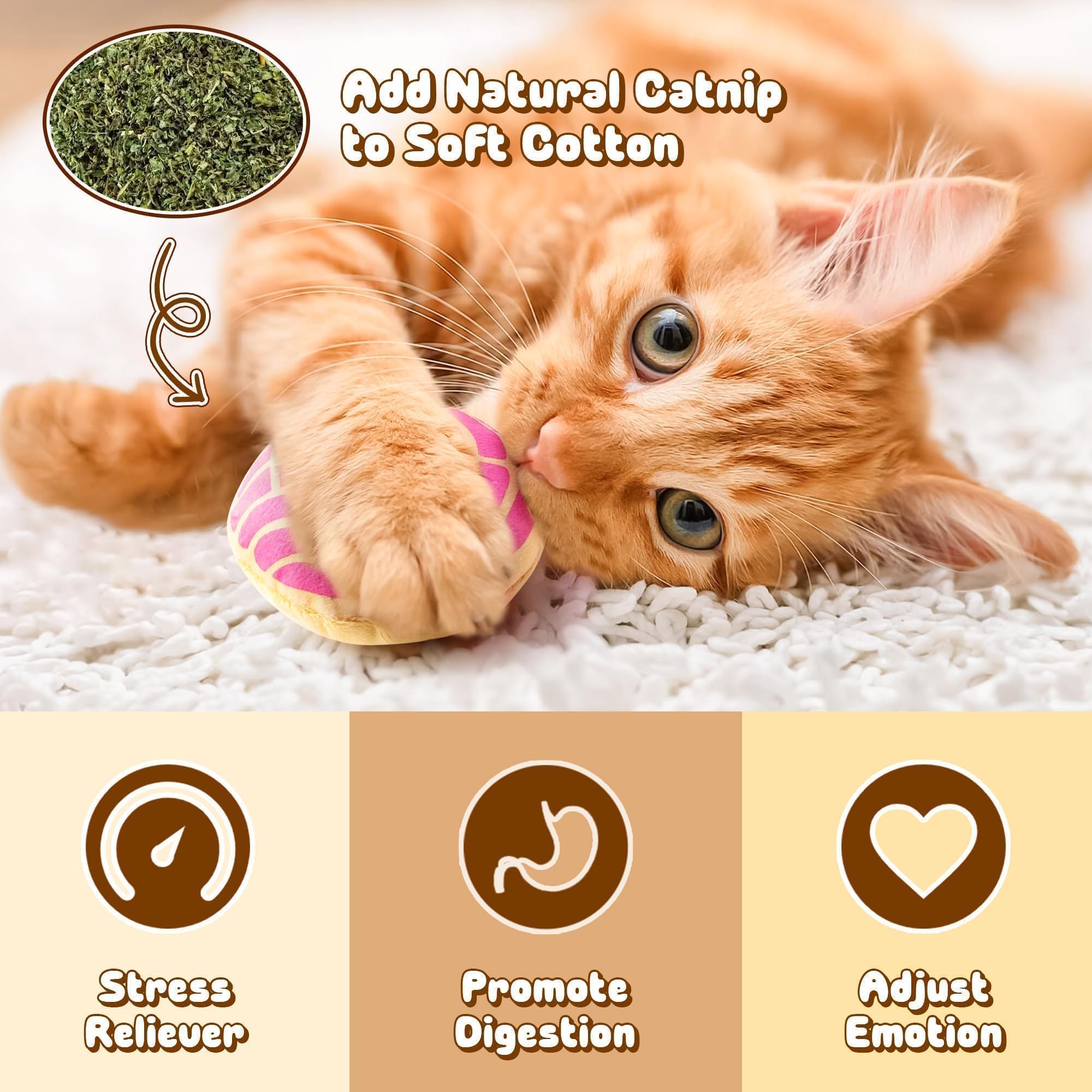 L1rabe Mexican catnip stuffed toys pan-dulce-1 for chasing, kicking, and solo play.