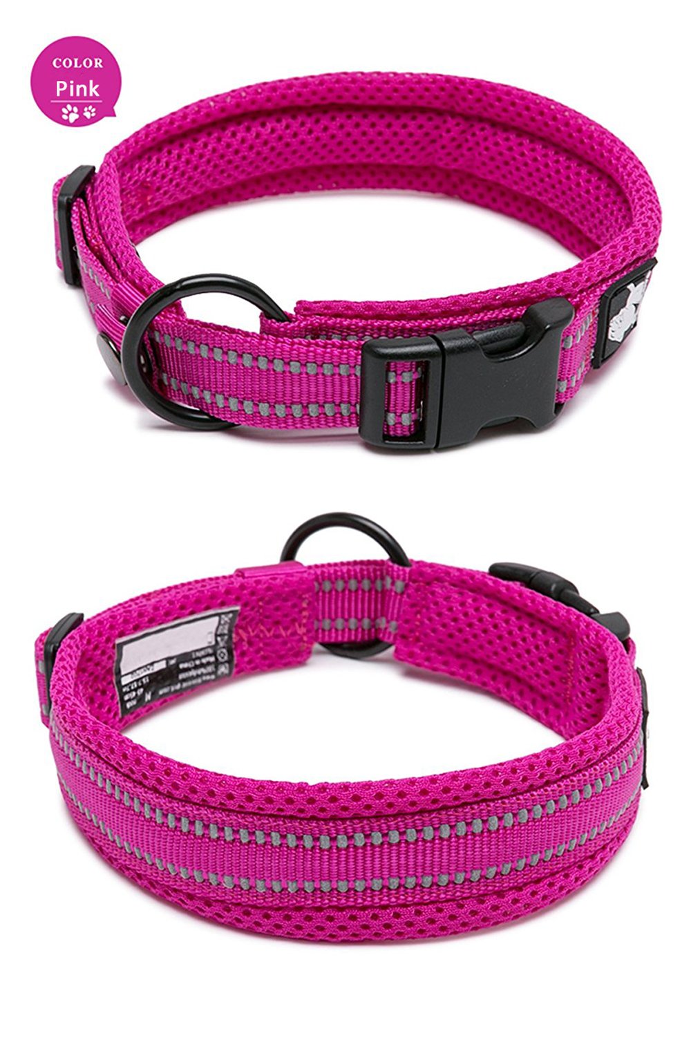 La La Pet Creation Core Reflective Dog Collar pink XS padded mesh detail and skin-friendly design