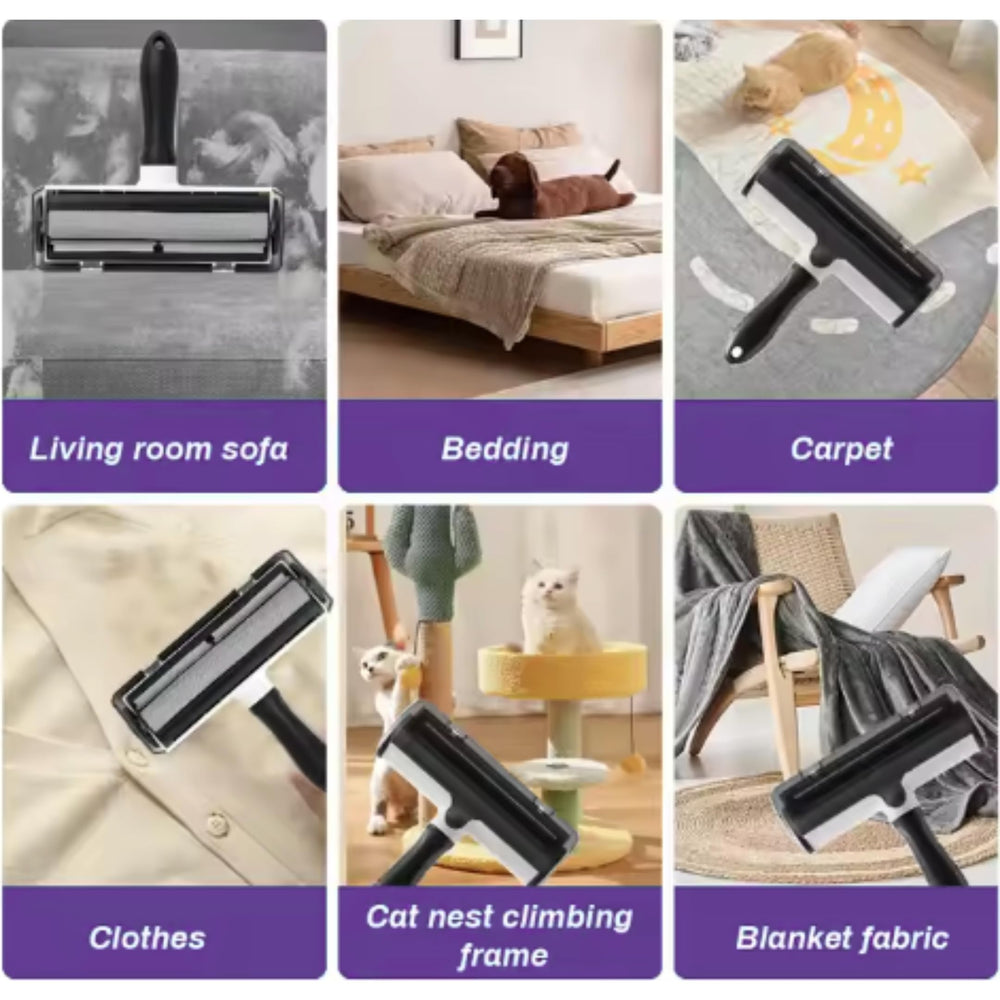 LA Paws and Claws lint roller on pet bed gathers fur for cozy spaces.